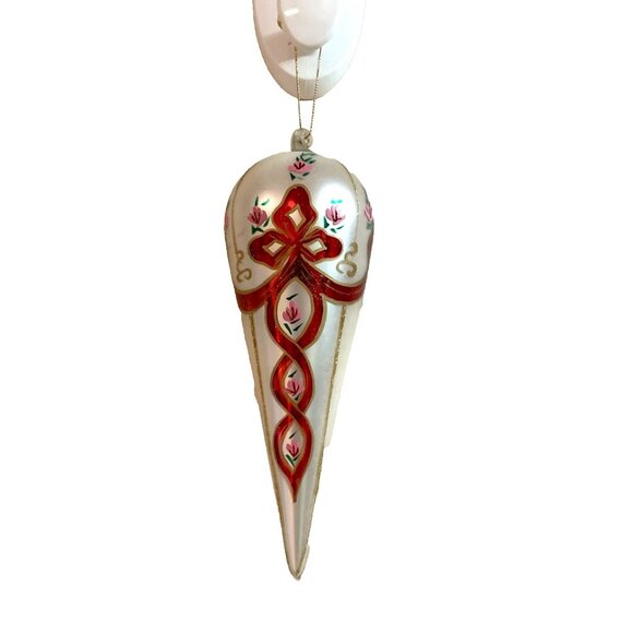 Kurt Adler Hand Blown Glass Christmas Ornament Hand Painted Ribbons Floral 8" - Picture 1 of 7